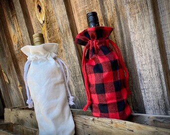 buffalo plaid wine bolsa