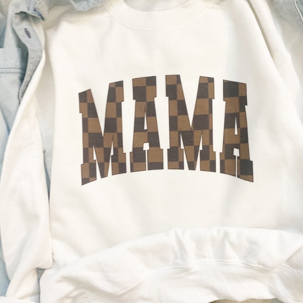 Mama Brown Checkered Sweatshirt Tshirt Tee Pullover Plaid Mom Mother