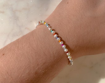 Rainbow Freshwater Pearl Bracelet, Seed Bead Jewelry