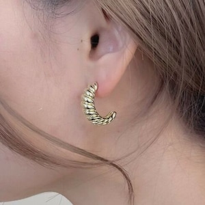 18K Gold Vermeil Croissant Hoop Earrings, Large Dome Statement Trendy Gold Hoops