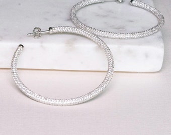 XL Pave CZ Hoop Earrings, 14kt Gold or Rhodium, Sparkle Statement Earrings