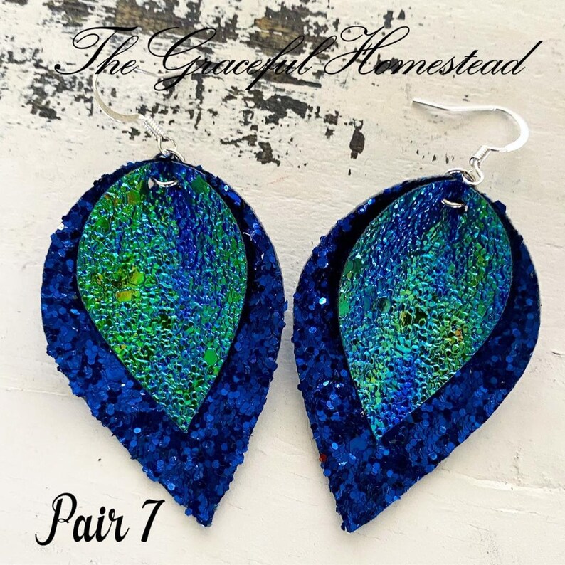 Faux leather sparkle glitter earrings