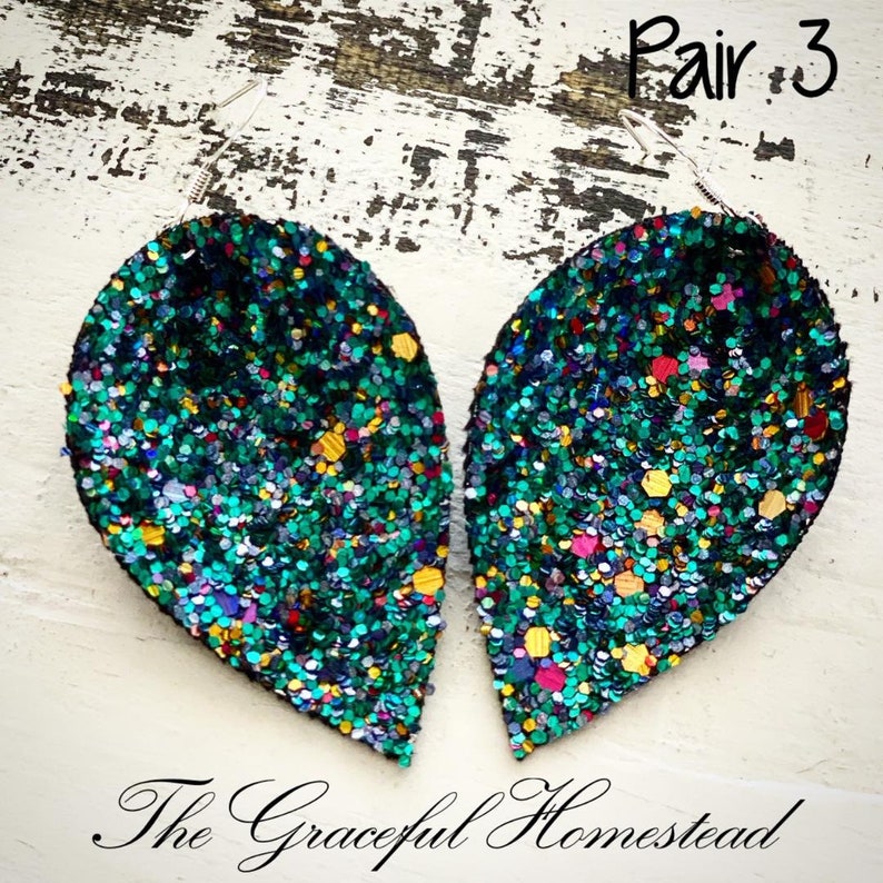Faux leather sparkle glitter earrings