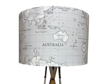 World Map Gray & White Handmade Lampshade