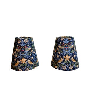 William Morris Mini Strawberry Thief Navy Fabric Sconce Chandelier Candelabra Lampshade (sold individually)