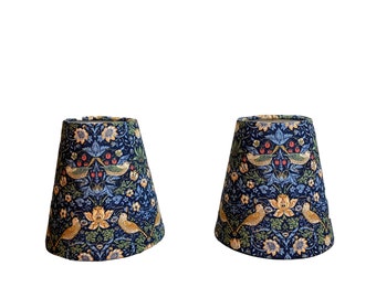 William Morris Mini Strawberry Thief Navy Fabric Sconce Chandelier Candelabra Lampshade (sold individually)