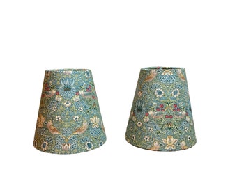 William Morris Mini Strawberry Thief Aqua Fabric Sconce Chandelier Candelabra Lampshade (sold individually)