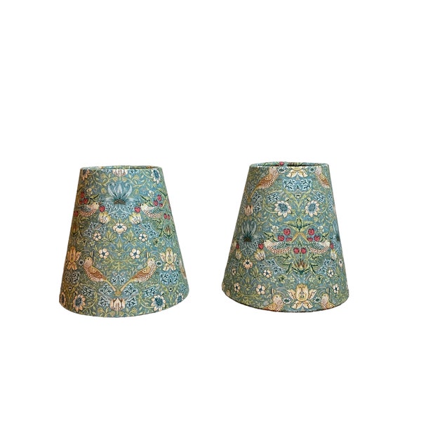 William Morris Mini Strawberry Thief Aqua Fabric Sconce Chandelier Candelabra Lampshade (sold individually)