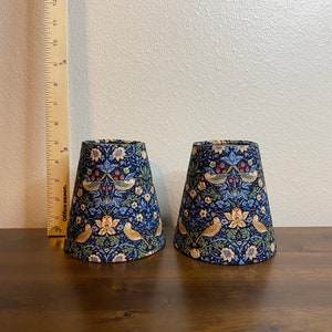 William Morris Mini Strawberry Thief Navy Fabric Sconce Chandelier Candelabra Lampshade sold individually image 6