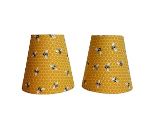 SALE - Yellow Ochre Bees & Honeycomb Fabric Sconce for Chandelier Candelabra Lampshade - (Ready to Ship/Sold Individually)