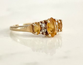 10K Gold Citrine & Diamond Ring, April Birthstone, November Birthstone, Vintage Engagement Ring