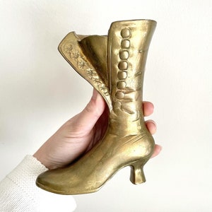 Brass Victorian Boot Vase, Vintage Floral Decor