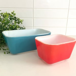 Pyrex Primary Colours Fridgies, 501-B | 502-B Glass Dish, Midcentury Modern Kitchen, Made in USA