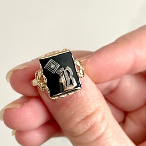 Mens black onyx ring with initial hotsell