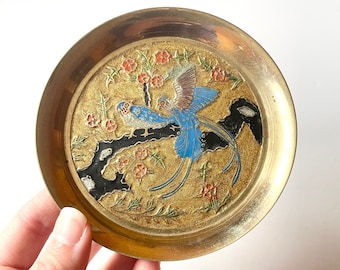 Warm Enameled Brass Trinket Dish, Vintage Vanity Tray, Catchall Jewelry Dish, Gifts for Her