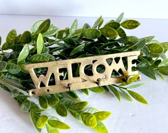 Solid Brass "Welcome" Key Holder Hooks, Vintage Housewarming Gift Ideas