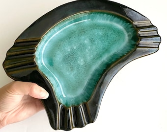 Turquoise Drip-Glaze Ashtray, Funky Vintage Trinket Dish