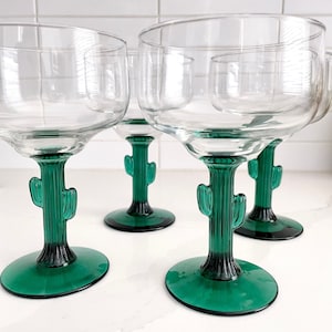 Cactus Margarita glazen, vintage set van 4, Cinco de Mayo Party Decor