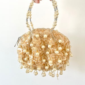 Bolso de mano vintage con lentejuelas y perlas