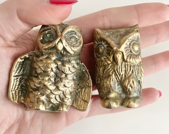 Vintage Solid Brass Owl Figurines