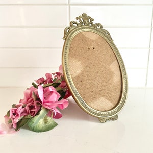 Antique Brass Picture Frame with Felt-Lined Stand, Art Nouveau Vanity Photo Frame