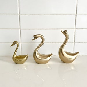 Vintage Brass Swan, Ring Holder, Solid Brass Paperweight