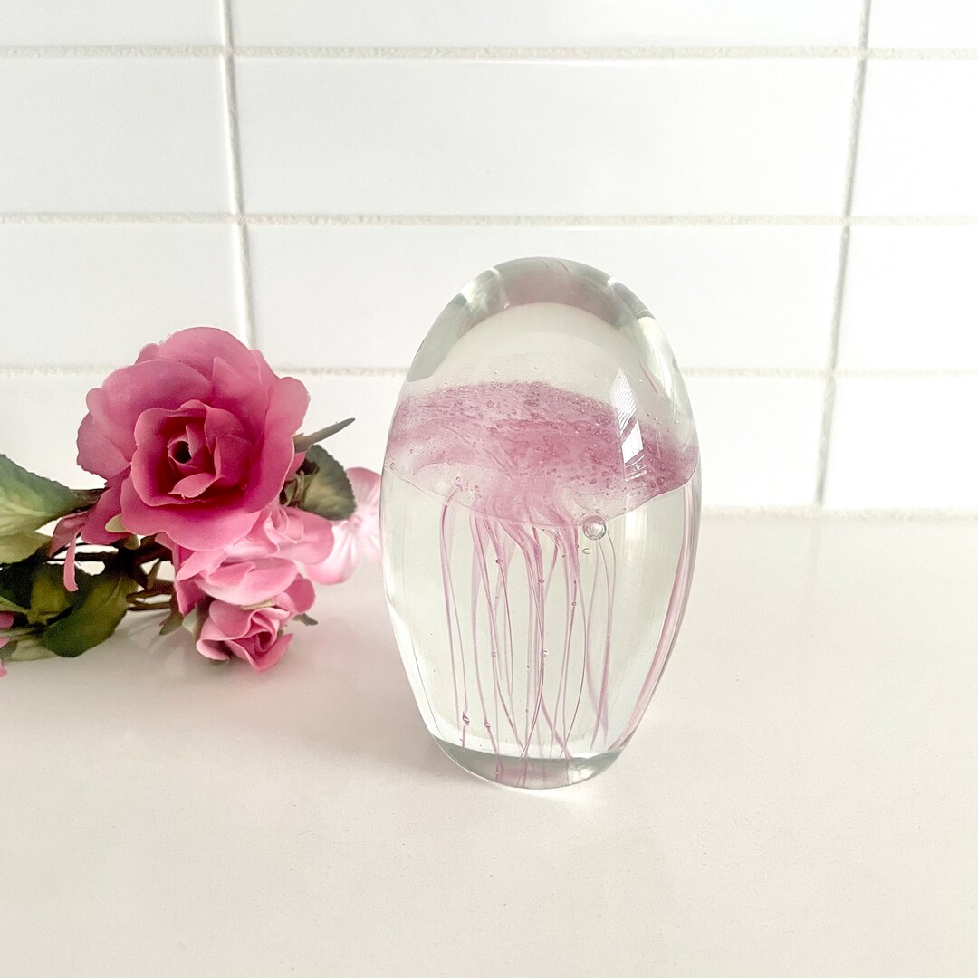 MCM Art Glass Jellyfish Paperweight With Controlled Bubbles, Heavy ...