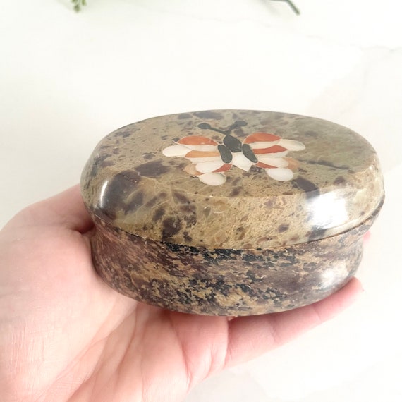 Stone Trinket Box with Mother of Pearl Inlay, But… - image 9