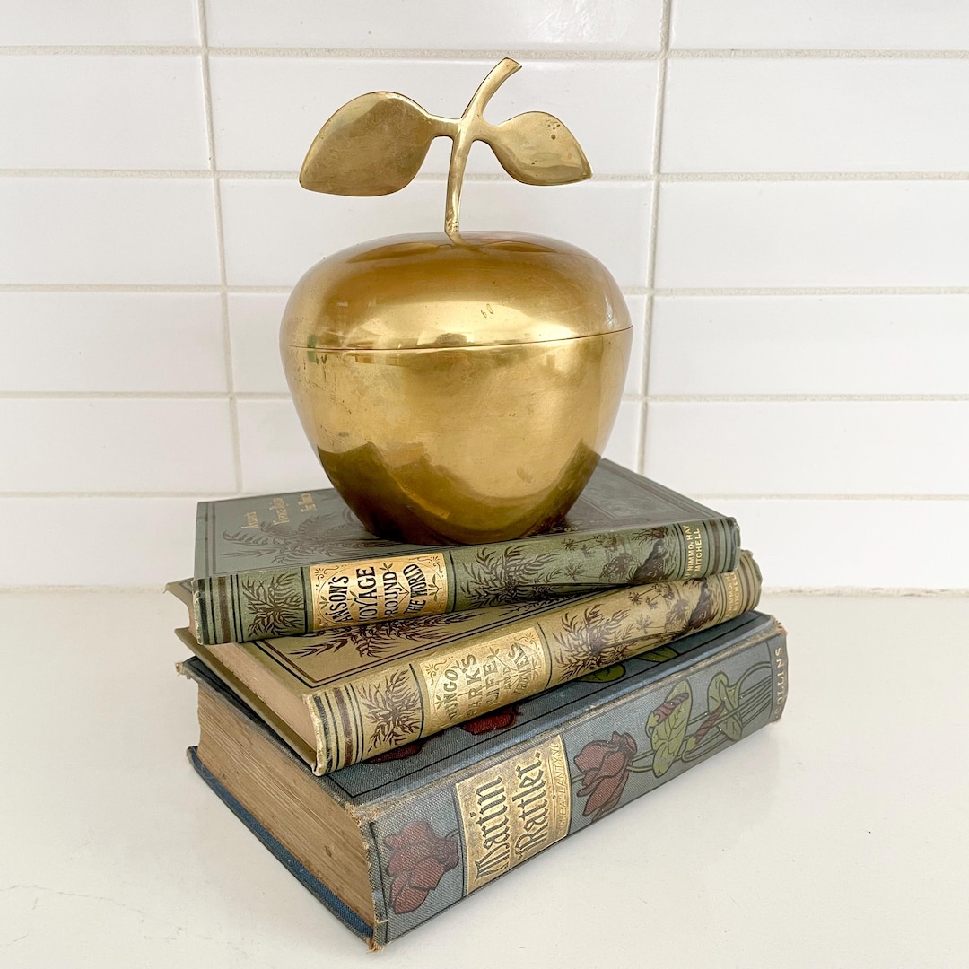 Brass Apple Trinket Box With Lid, Vintage Vanity Stash Box