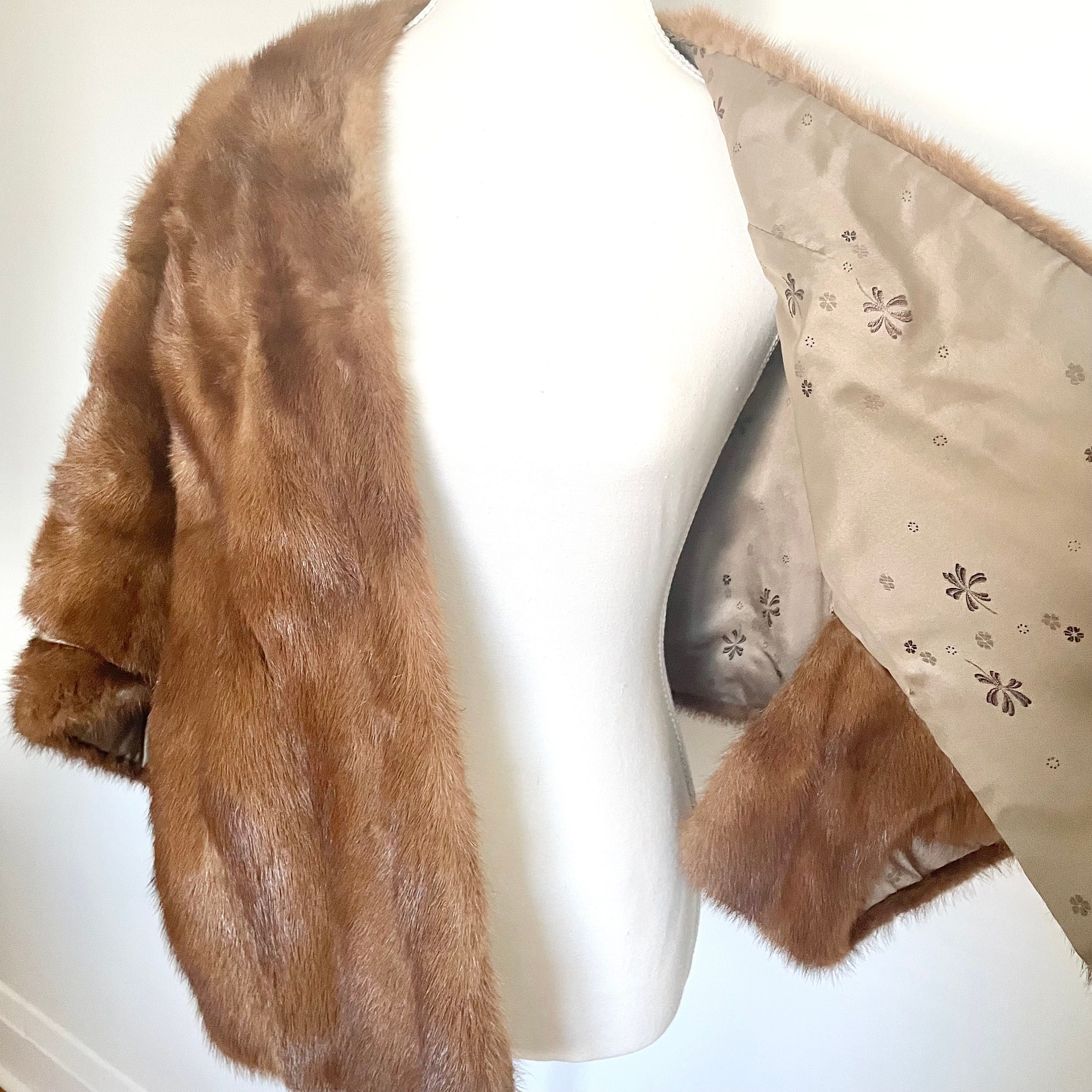 1960s Genuine Mink Stole With Arm Holes, Elegant Formal Wear for 
