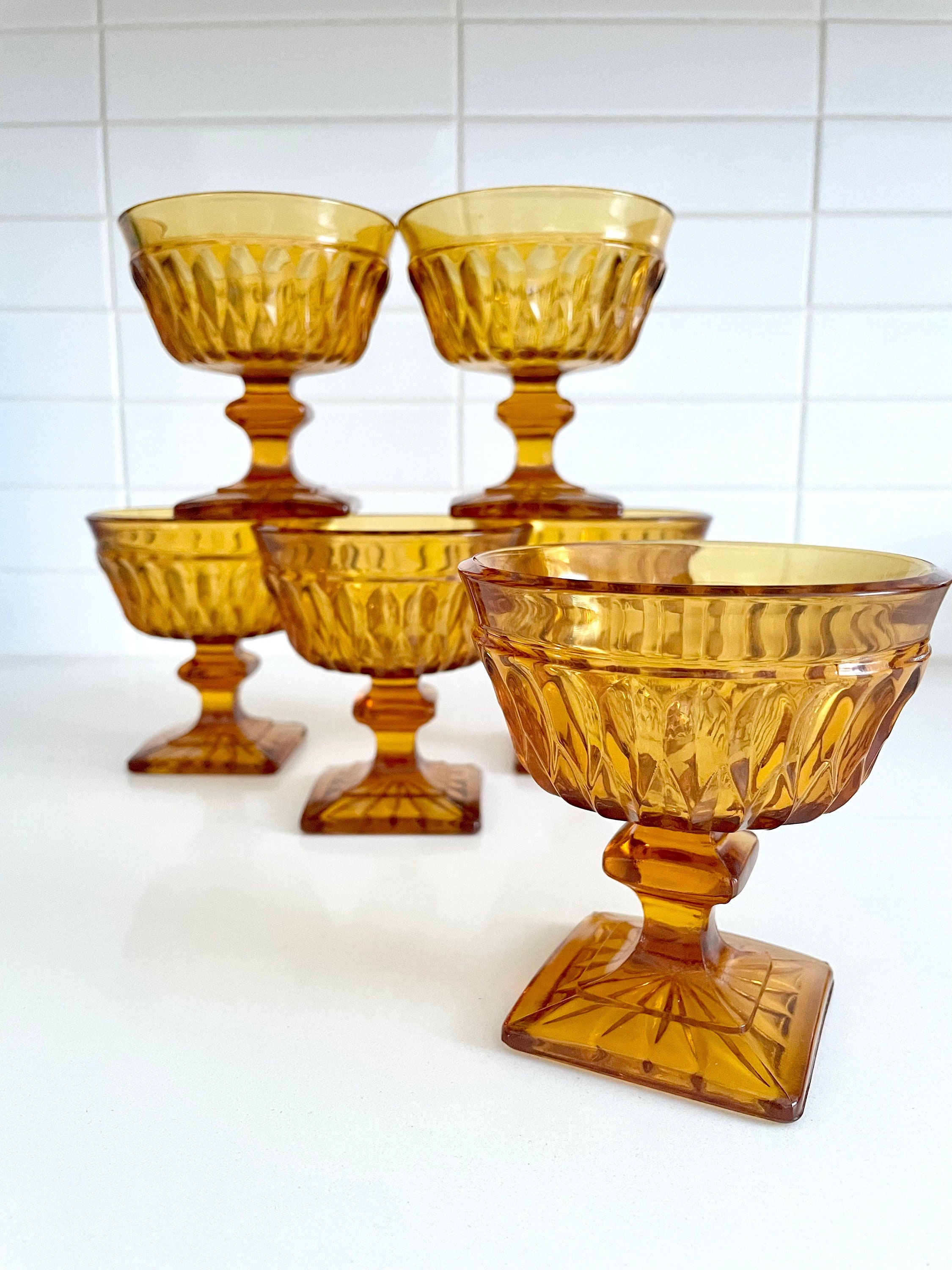 60’s vintage glass 1960s Amber Indiana Glass Co. Mt. Vernon Glassware, Vintage