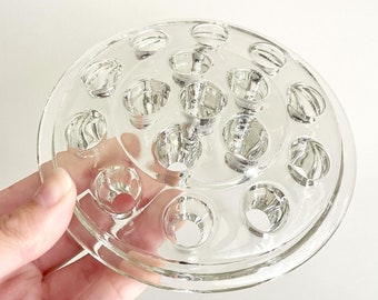 Rana de cristal vintage con flores, plato de tocador de 16 agujeros, soporte para brochas de maquillaje