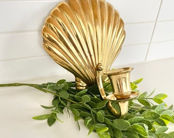 Solid Brass Clam Shell Candle Sconce, Hollywood Regency Decor