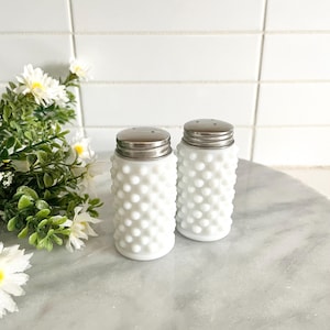 Hobnail Milk Glass Salt & Pepper Shakers, Vintage Kitchen