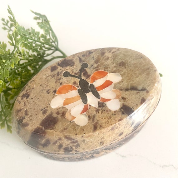 Stone Trinket Box with Mother of Pearl Inlay, But… - image 2