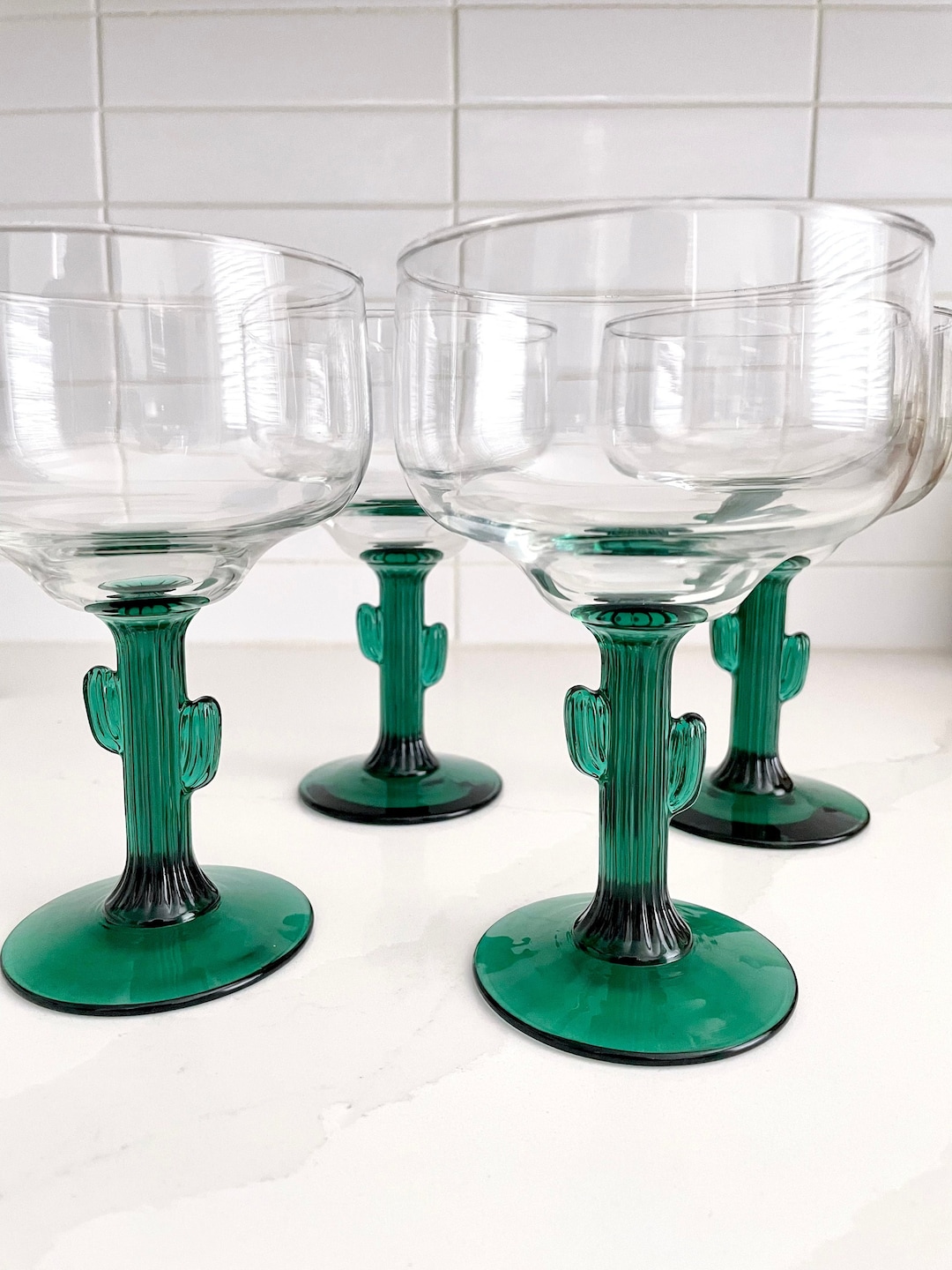Cactus Margarita Glasses, Vintage Set of 4, Cinco De Mayo Party Decor