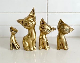 Vintage Brass Cats, Solid Brass Paperweight Kittens, Cat Lover Gifts