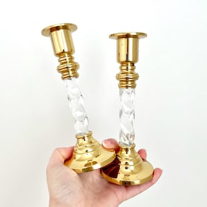 Brass & Lucite Taper Candlestick Holders