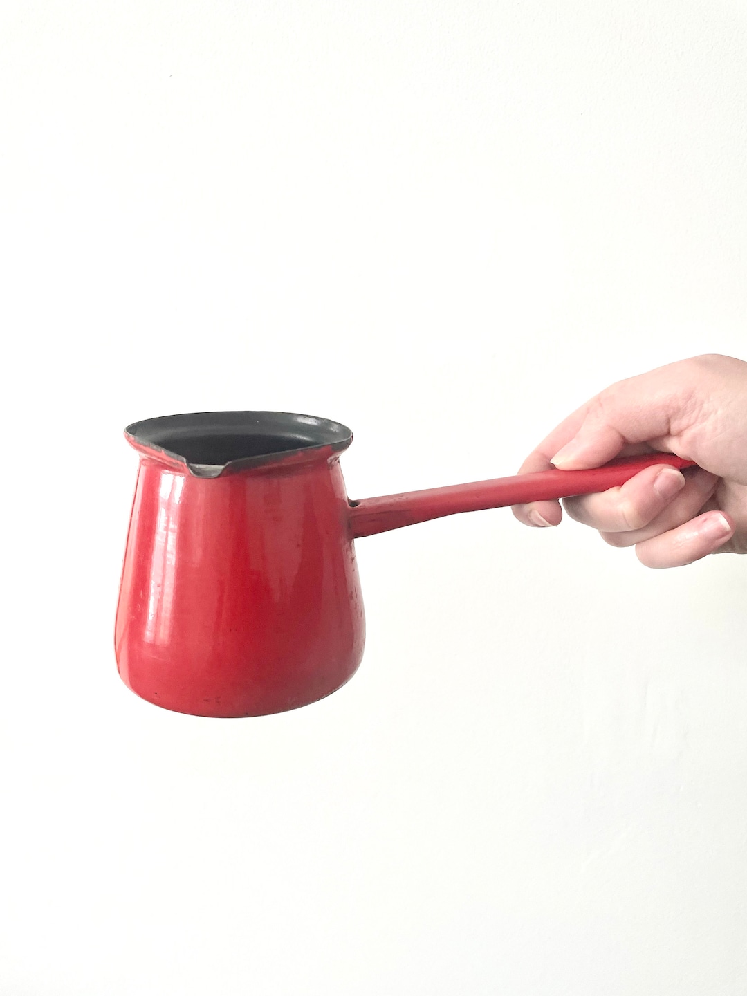 Vintage Enamel Turkish Coffee Pot for Stove, Made in Slovenia, Enamel Stovetop Saucepan With