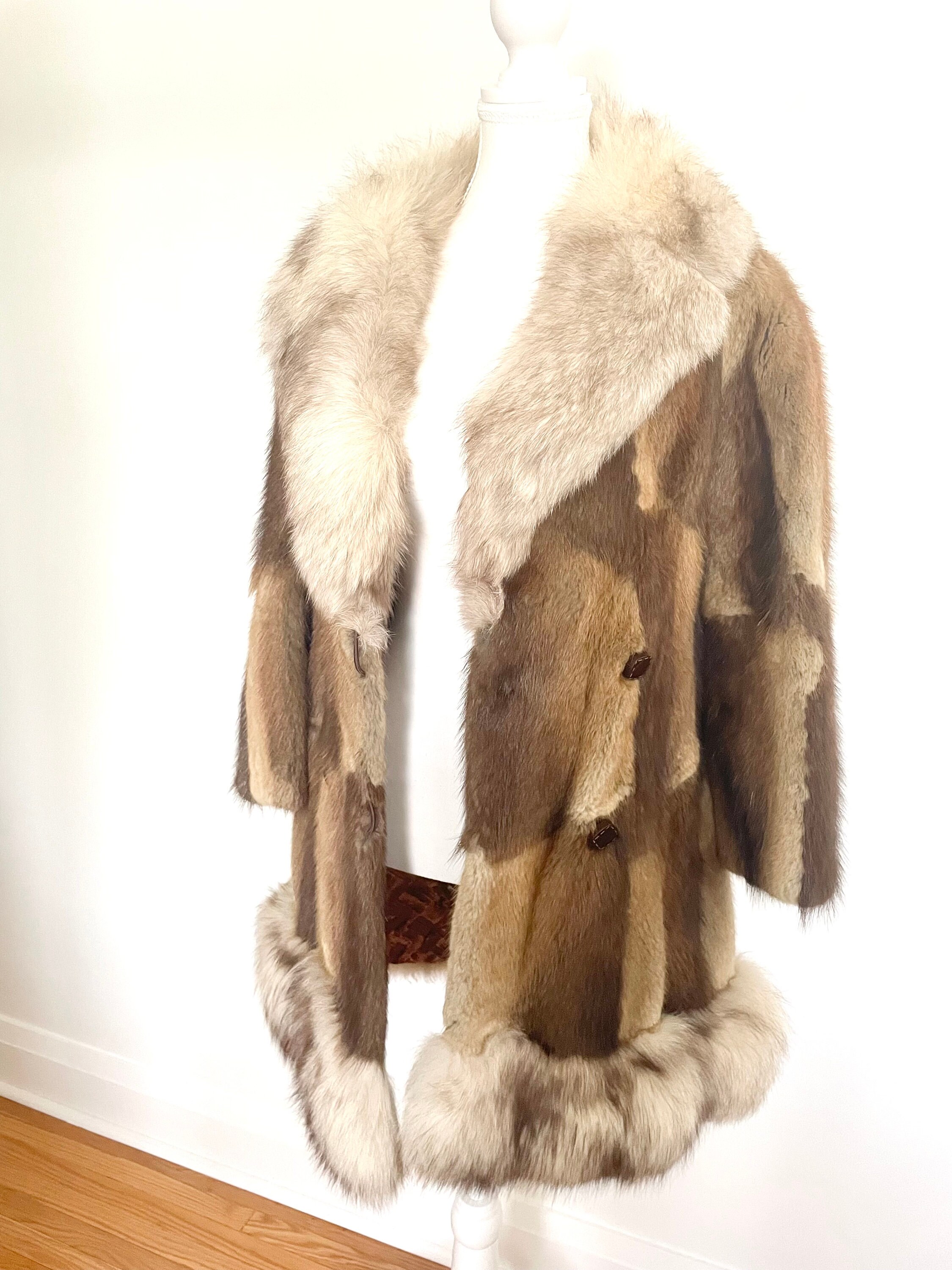 1960s Genuine Fur Penny Lane Coat With Pockets and Fur Belt
