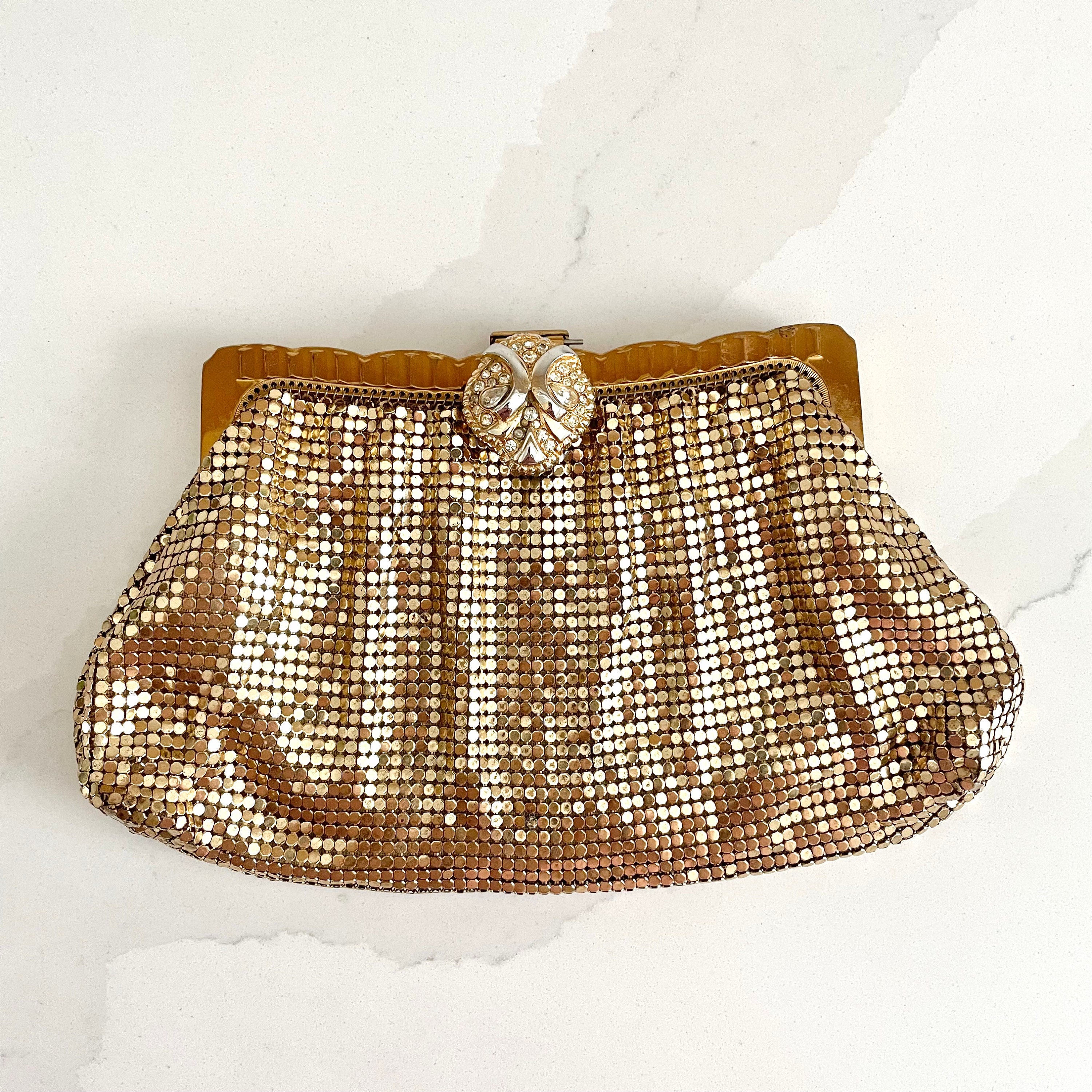 Whiting & Davis Gold Mesh Clutch Purse, Made in USA, Vintage Whiting & Davis Gold Mesh Clutch Purse, Made in USA, Vintage