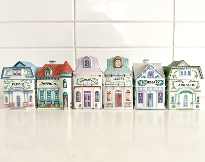 Lenox Spice Village Jars, 1980s Fine Porcelain Spice Jars, Vintage