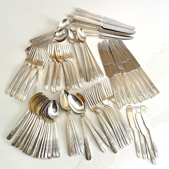 Wm Vtg 8本シルバーPL アメリカ ROGERSカトラリー アールデコ1930年代WM Rogers 1949 - Silverware Ltd Oneida Plus A1 Plated Silver カトラリー(スプーン等)