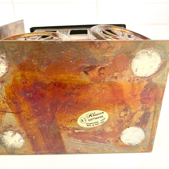 ユニークアメリカヴィンテージメタル製フラワーバスケット緑青錆色装飾