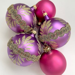 Mixed Purple & Pink Glass Ornaments, Vintage Holiday Decor, Vintage Christmas Bulbs