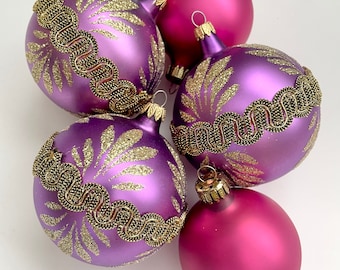 Mixed Purple & Pink Glass Ornaments, Vintage Holiday Decor, Vintage Christmas Bulbs