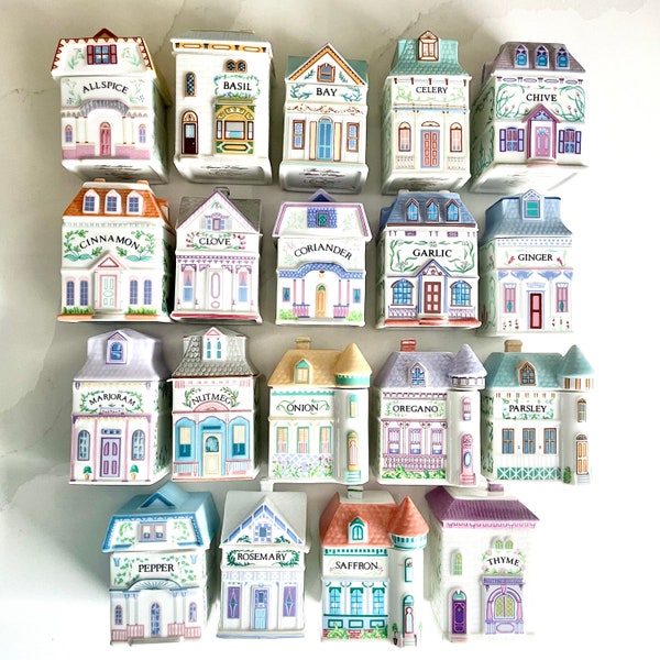 Lenox Spice Village Jars, 1980s Fine Porcelain Spice Jars, Vintage Kitchen, All Practically MINT Condition, Individually Priced