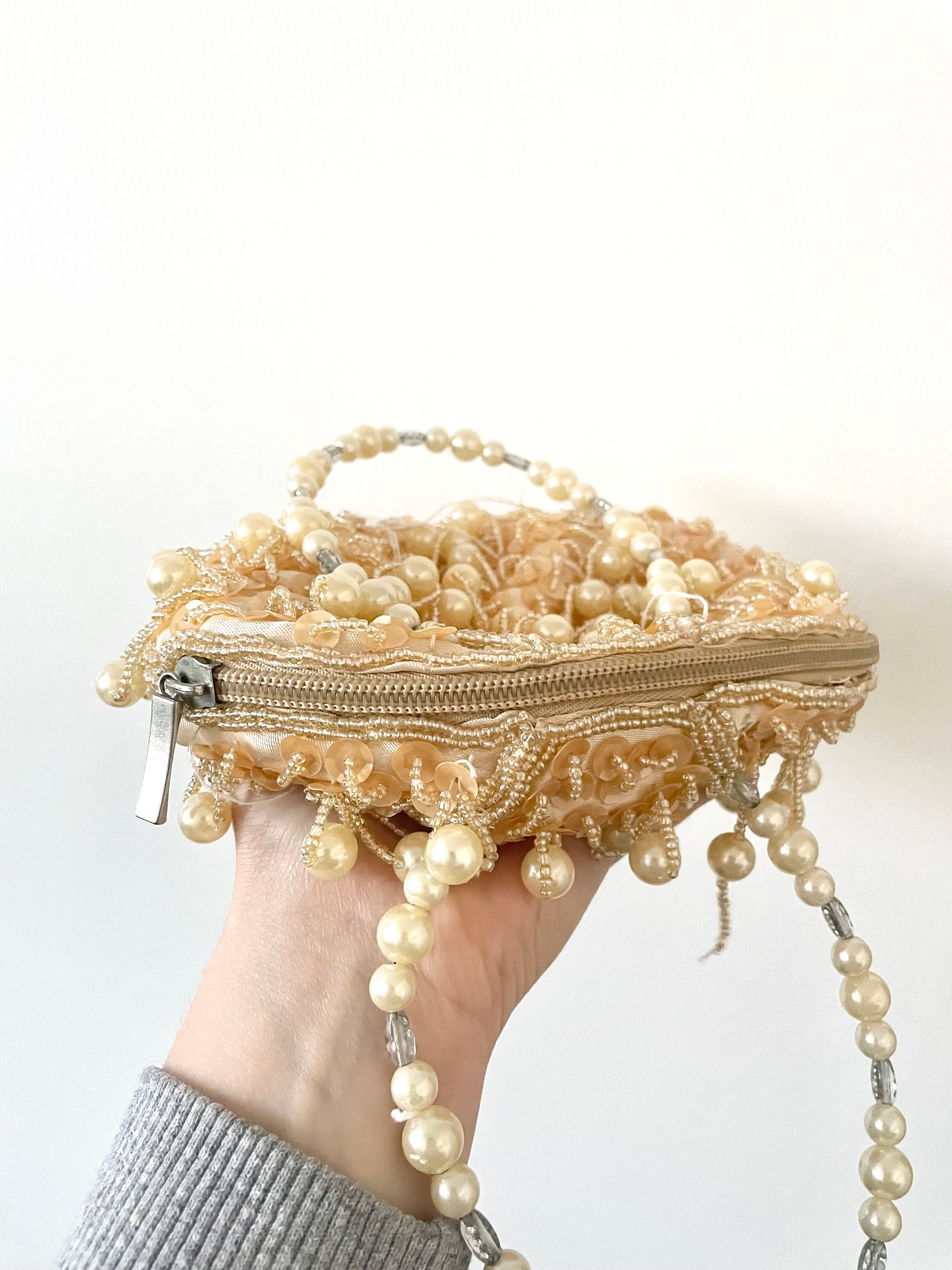 ヴィンテージビーズスパンコールハンドバッグ（パール付き） - Etsy 日本