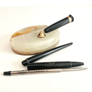 Regal Onyx Stone Pen Holder, Brass Socket, Vintage Office Gifts, Waterman Standard Max Ballpoint Pen