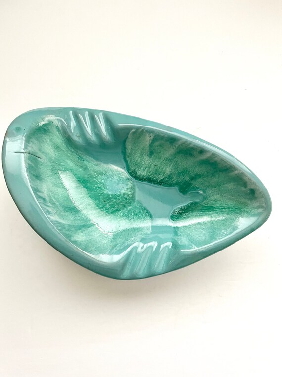 Turquoise Drip-Glaze Ashtray, Funky Vintage Trinket Dish